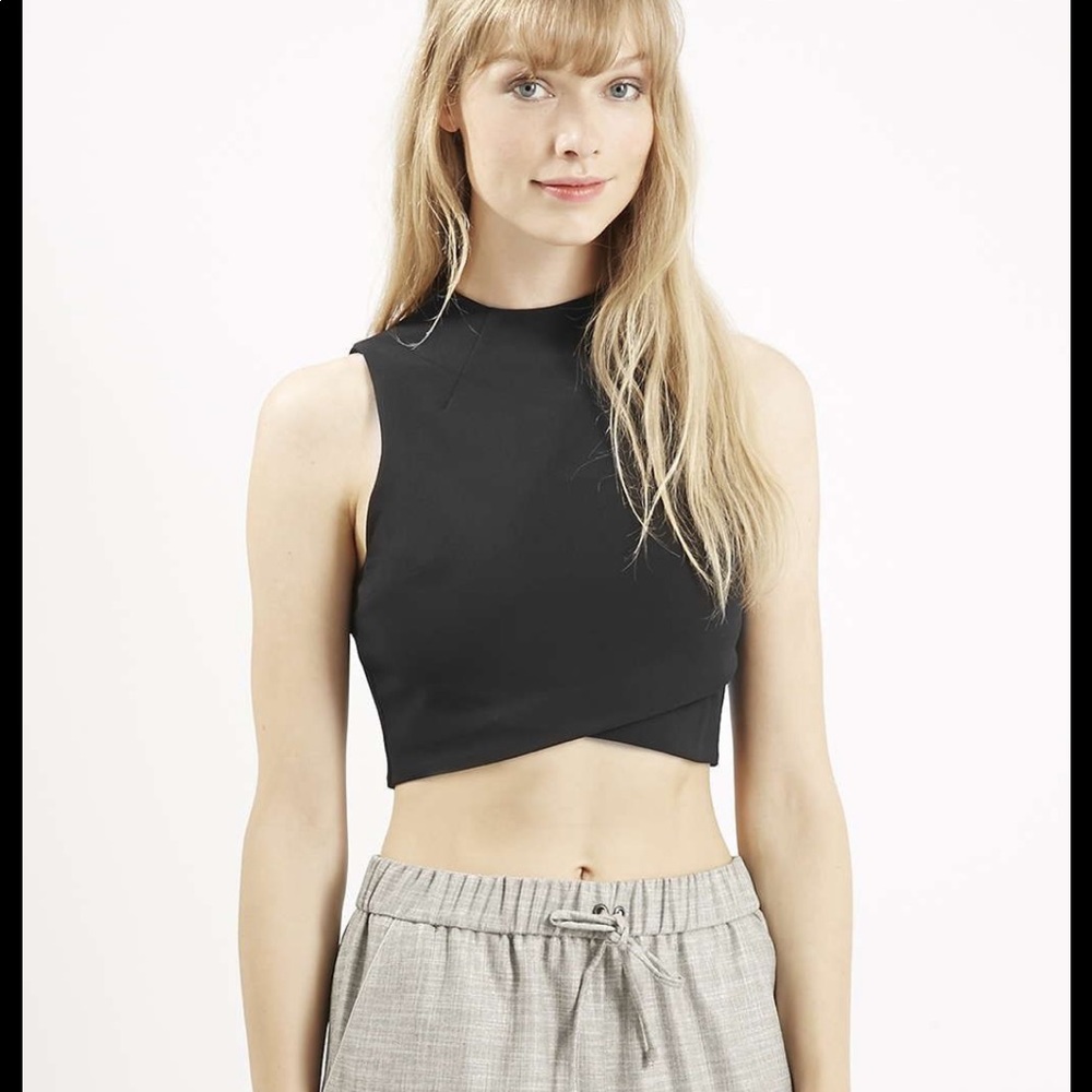Topshop High Neck Wrap Cropped Tank W Zip Back
